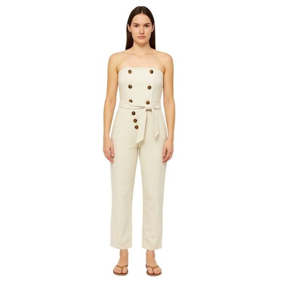 Marissa Webb Size 8 White Cotton Jumpsuit RTR Strapless Belted Button Front - Picture 1 of 12